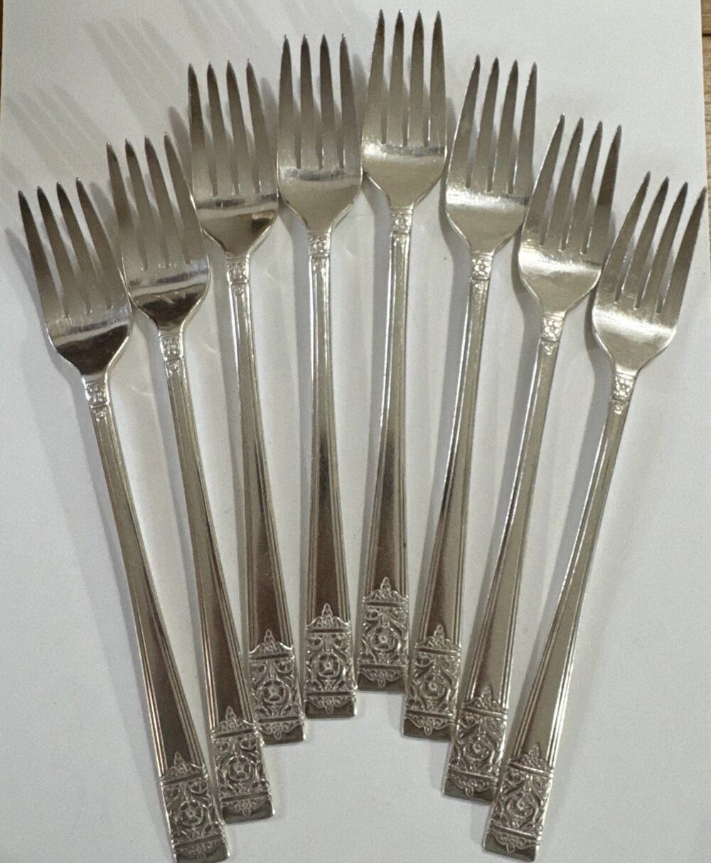 Set Of 8 Grille Forks - National Silver Co Inauguration Silverplate Art Nouveau